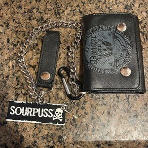 NWT Sourpuss Mens 3 fold wallet Monster Mortuary with chain